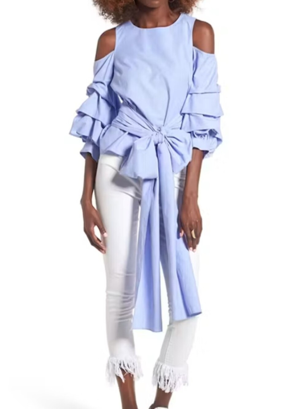 J.O.A. Ruffle Sleeve Tie-Front Top Size M